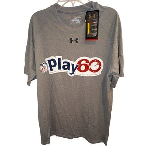 Rare NFL Play 60 Under Armour Grey Heat Gear Loose Fit Shirt UA Team M